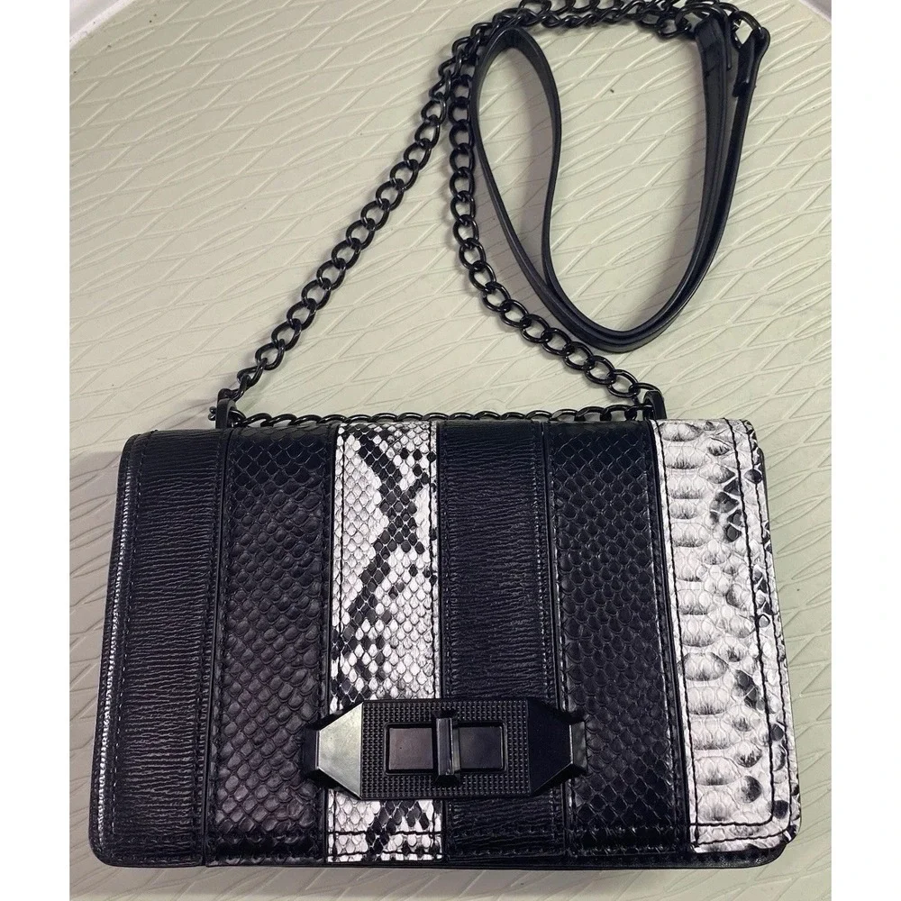 Aldo Crossbody Women's Purse Black& White Animal Print Chain-strap 8x6x2